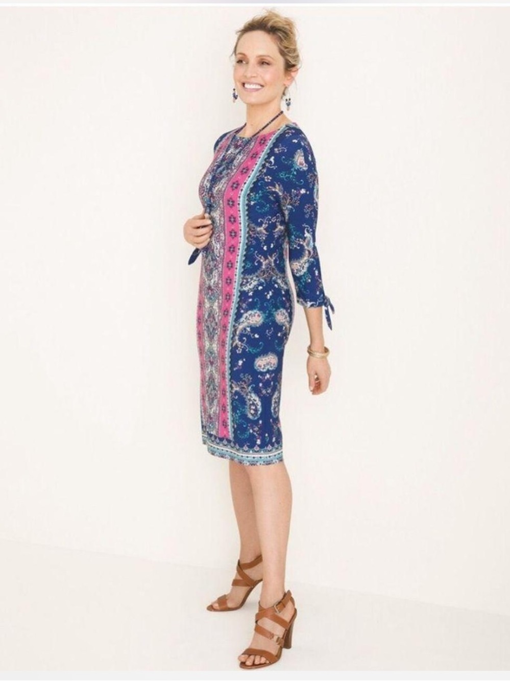 Chico's Navy Dress with Pink Paisley Panel